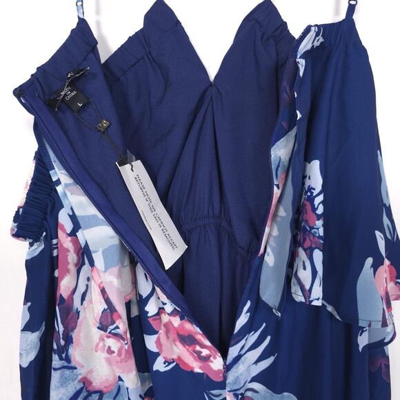 NWT Anthro YUMI KIM Size L Celine Mini Dress Women’s Blue Floral Cold Shoulder - Picture 8 of 11